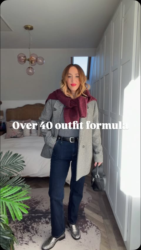 Instagram post by @katiemaxwellstylist for ANINE BING. Caption reads: [...] Tee @hm Loafers @massimodutti Blazer....