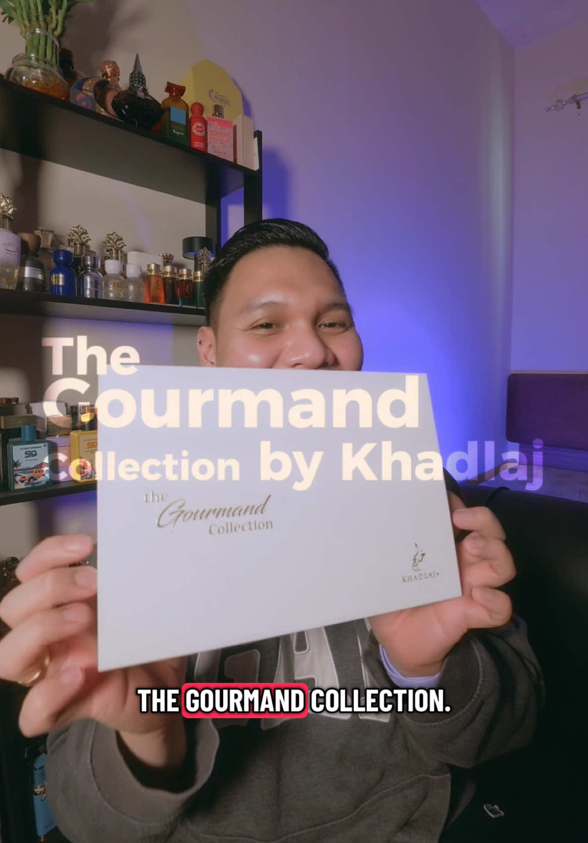 TikTok post by @bonjovzflores for Khadlaj Perfumes. Caption reads: The Gourmand Collection by Khadlaj @Khadlaj....