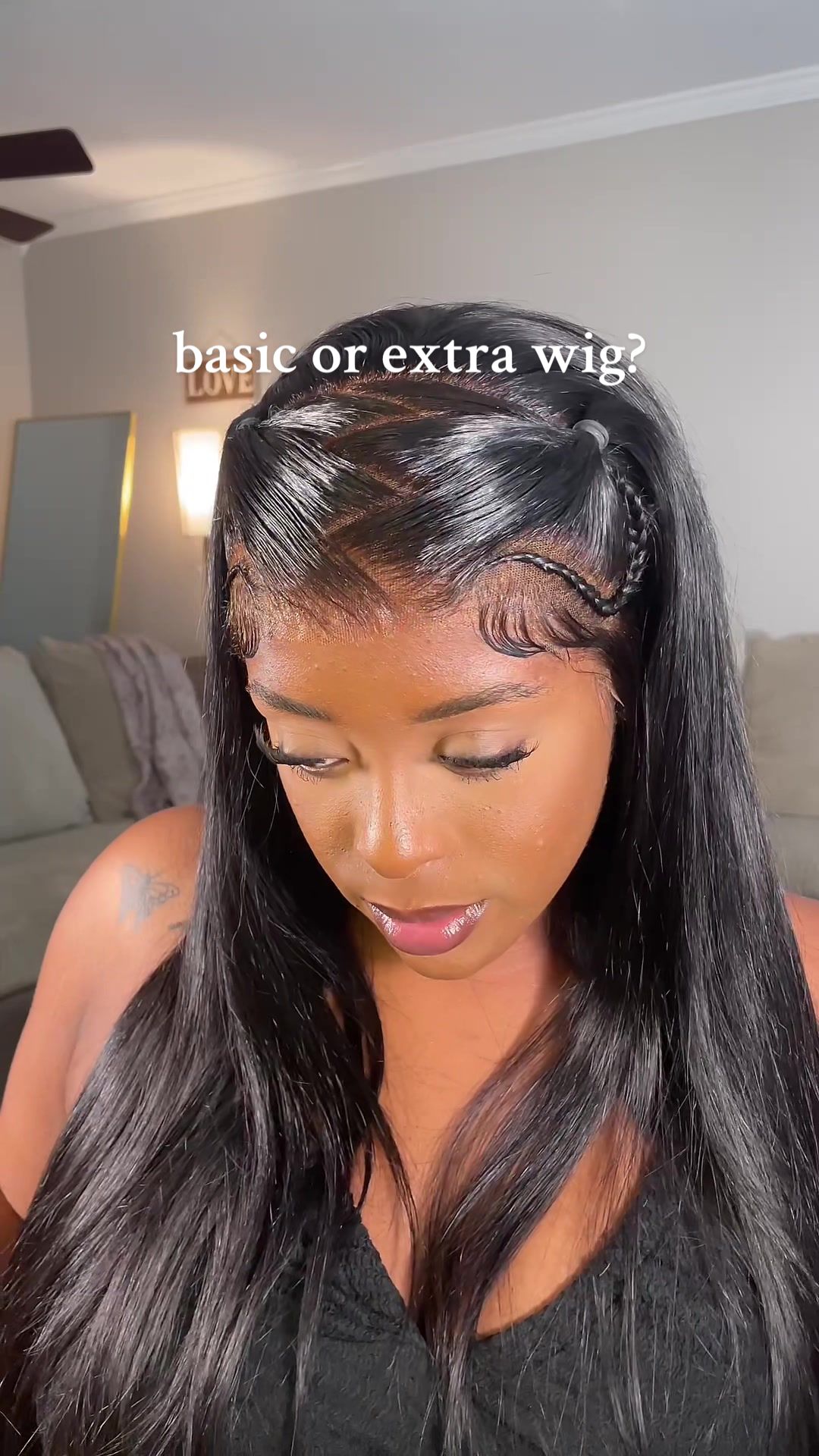 TikTok post by @janaedanyiel for Asteria Hair. Caption reads: [...] a basic wig when you can be extra 🤭....