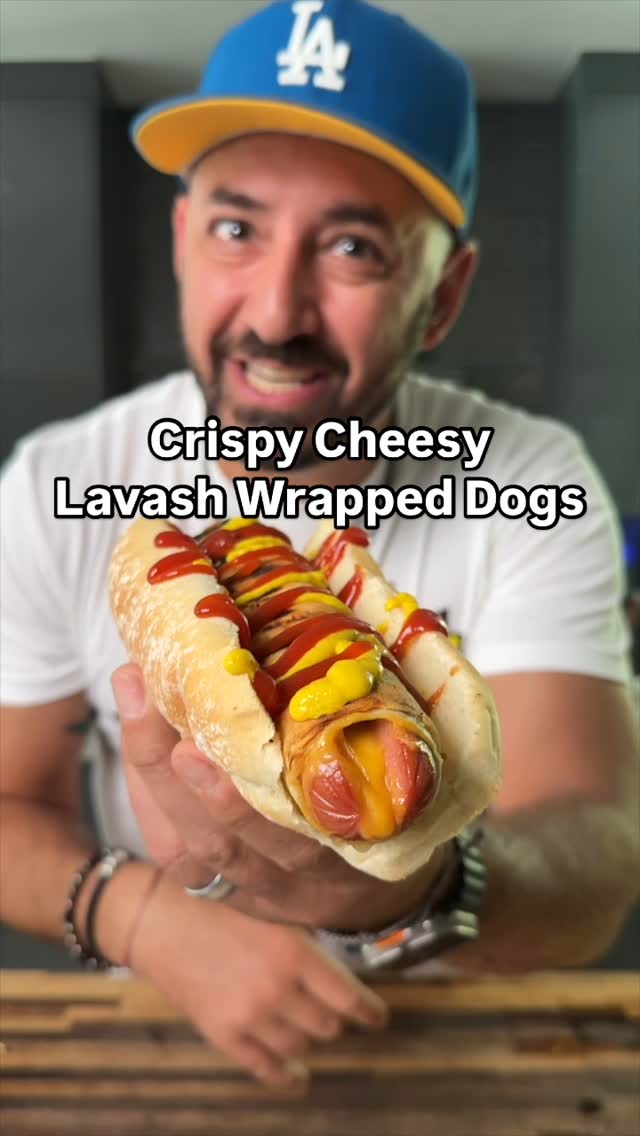 Instagram post by @arazada for Toufayan Bakeries. Caption reads: Cheesy Crispy Lavash Wrapped Hotdogs! Happy....