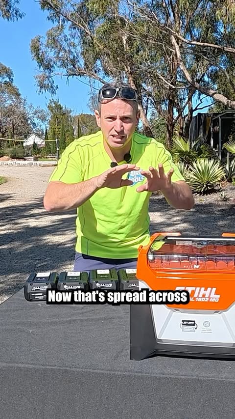 Instagram post by @turfandtools for STIHL. Caption reads: @stihl_au ALL PRO batteries are on the way. I....