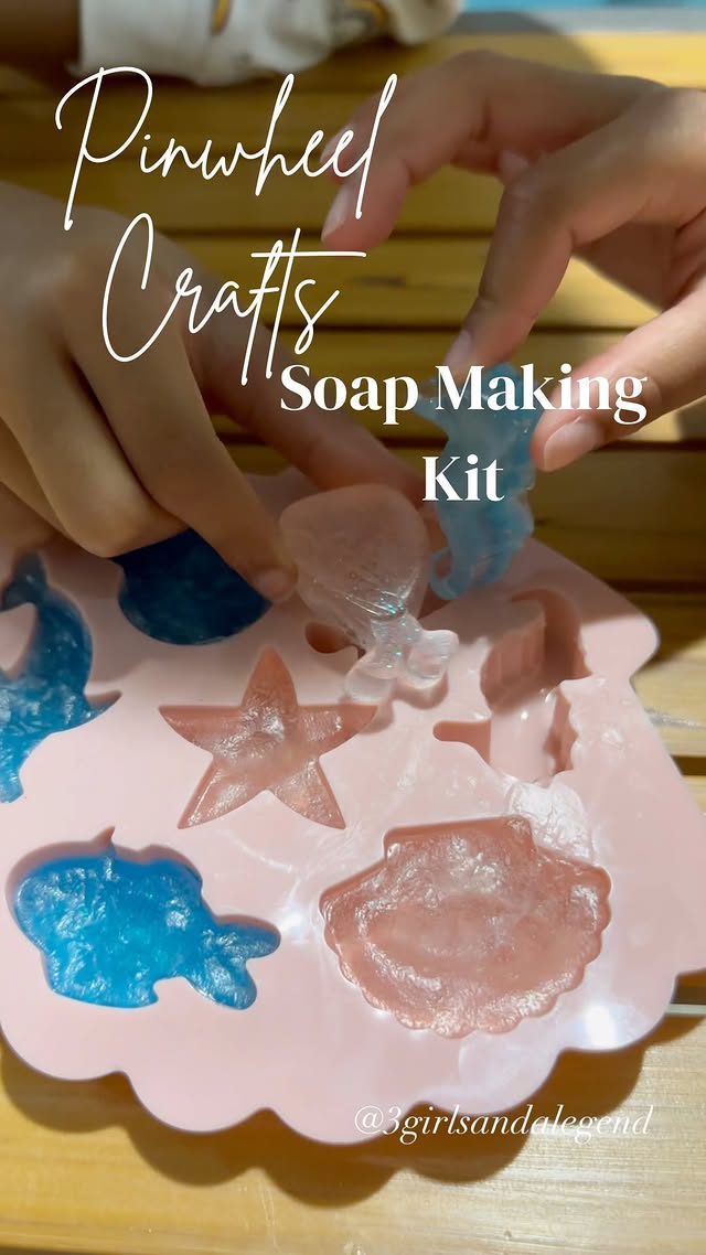 Instagram post by @3girlsandalegend for Pinwheel Crafts. Caption reads: [...] In addition to the soap making kits....