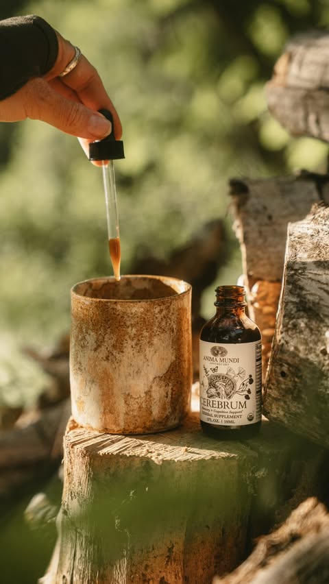 Instagram post by @earthyvas for Anima Mundi Herbals. Caption reads: [...] Powder and Cerebrum Tonic from....