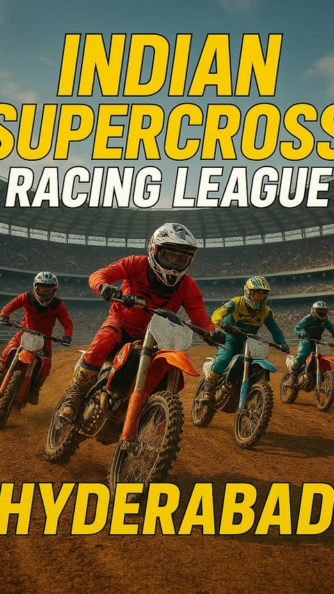 Instagram post by @adithya_sreecharan for Reise Moto. Caption reads: Indian Supercross Racing League — Hyderabad turned....
