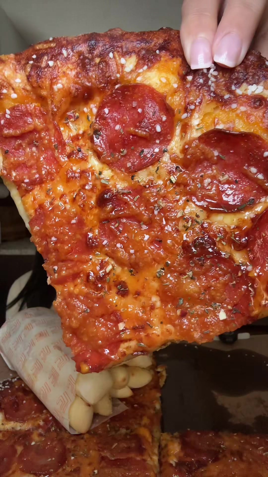 TikTok post by @_sulinette for Little Caesars. Caption reads: @Little Caesars stuffed pretzel crust and crazy....