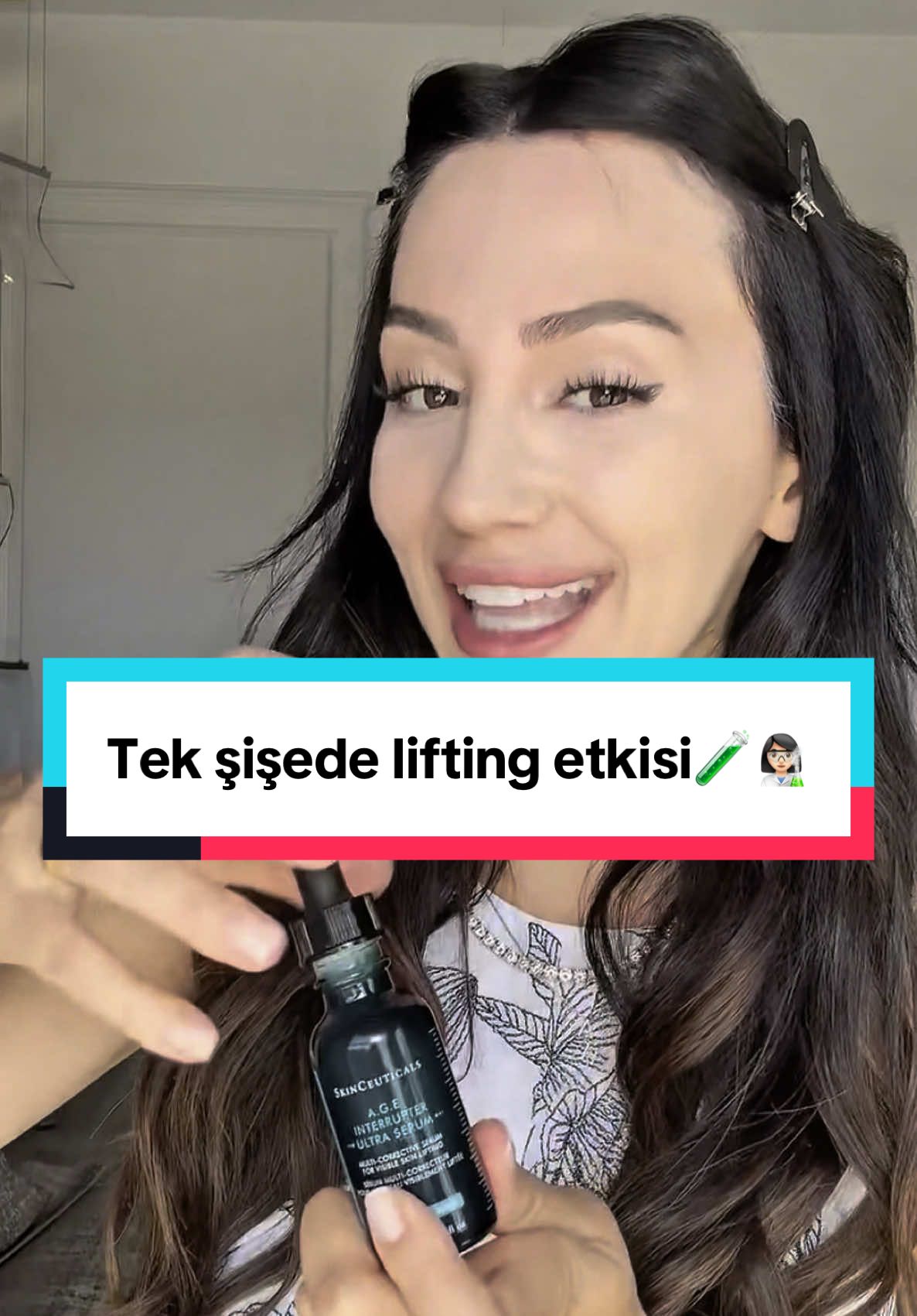 TikTok post by @rojdailaldigurbuz for SkinCeuticals. Caption reads: Tek şişede lifting etkisi için @SkinCeuticals....