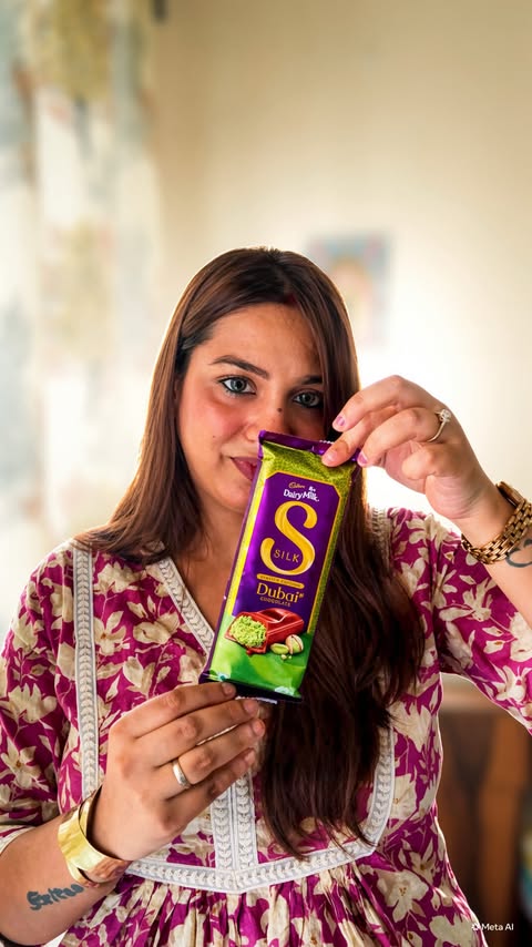 Instagram post by @priyankasingh423 for Cadbury Dairy Milk Silk. Caption reads: Warning: this Cadbury Silk Dubai Chocolate might....