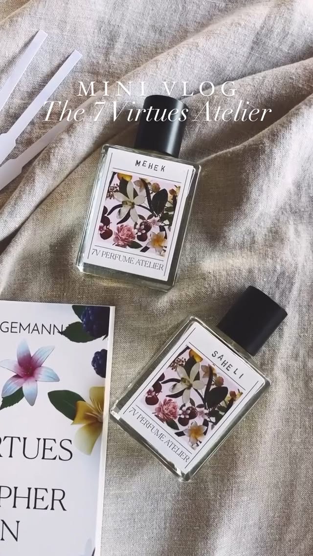 Instagram post by an influencer for The 7 Virtues. Caption reads: 💐👩🏼‍🔬 mini vlog • The 7 Virtues Atelier....