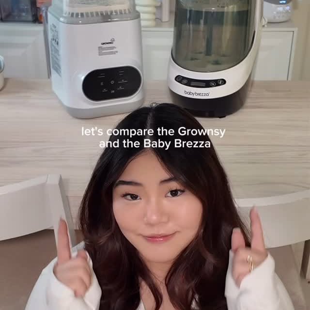 Instagram post by @jameline.h for Baby Brezza. Caption reads: Grownsy vs Baby Brezza Bottle Washers....