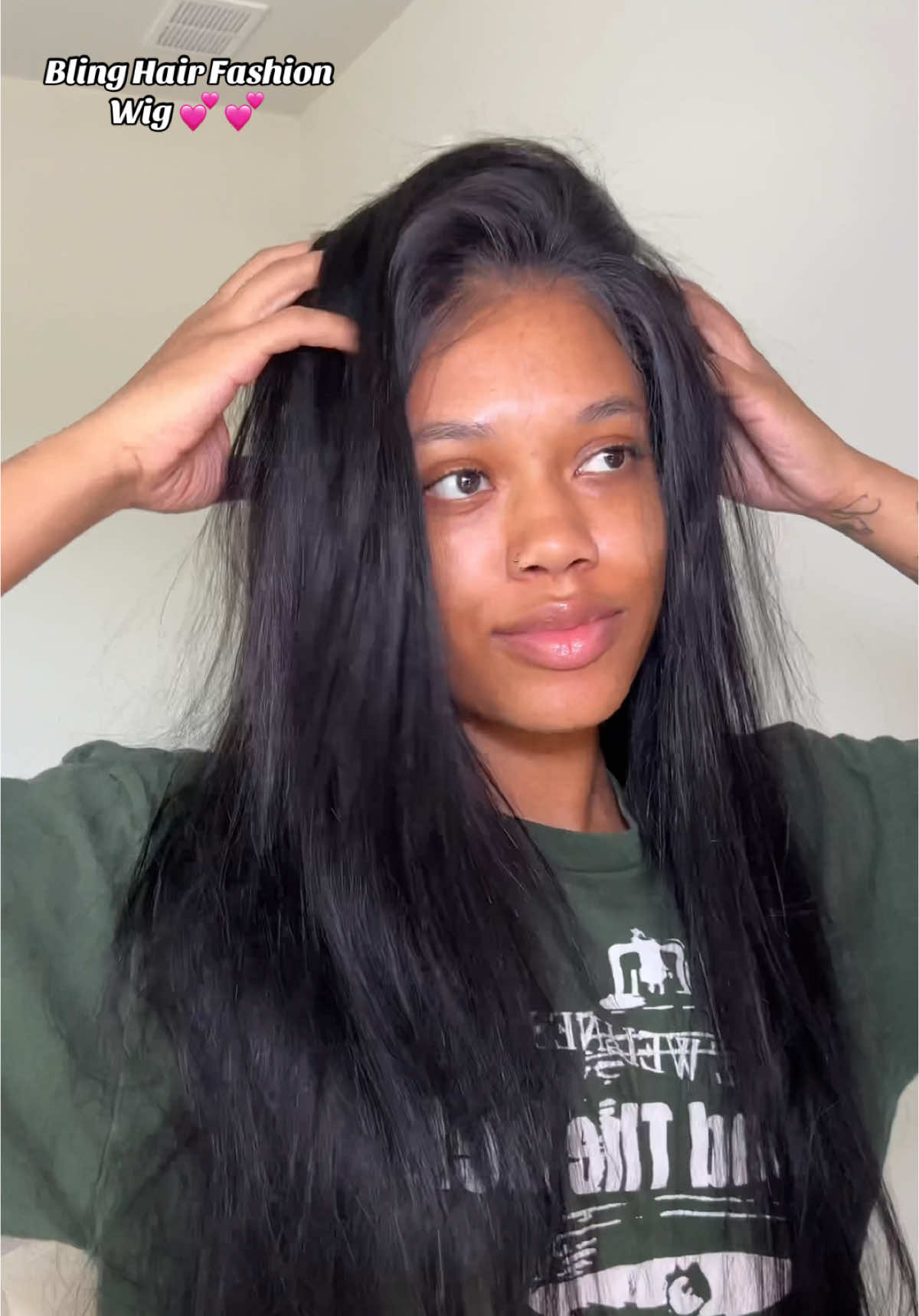 TikTok post by @amiyaxo_ for Bling Hair. Caption reads: This is the 13x6 Straight 32” wig from @Bling Hair....
