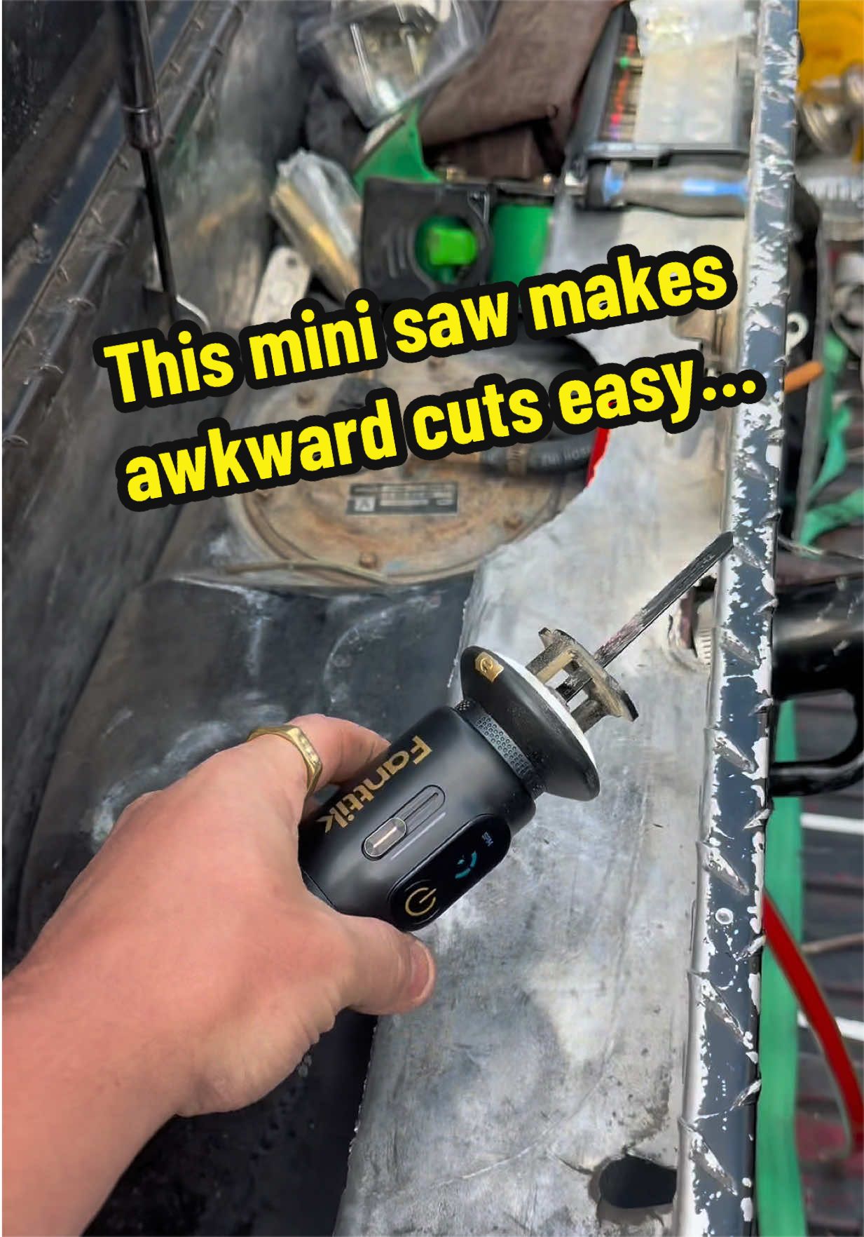 TikTok post by an influencer for Fanttik. Caption reads: [...] filler and this mini saw from @Fanttik made....