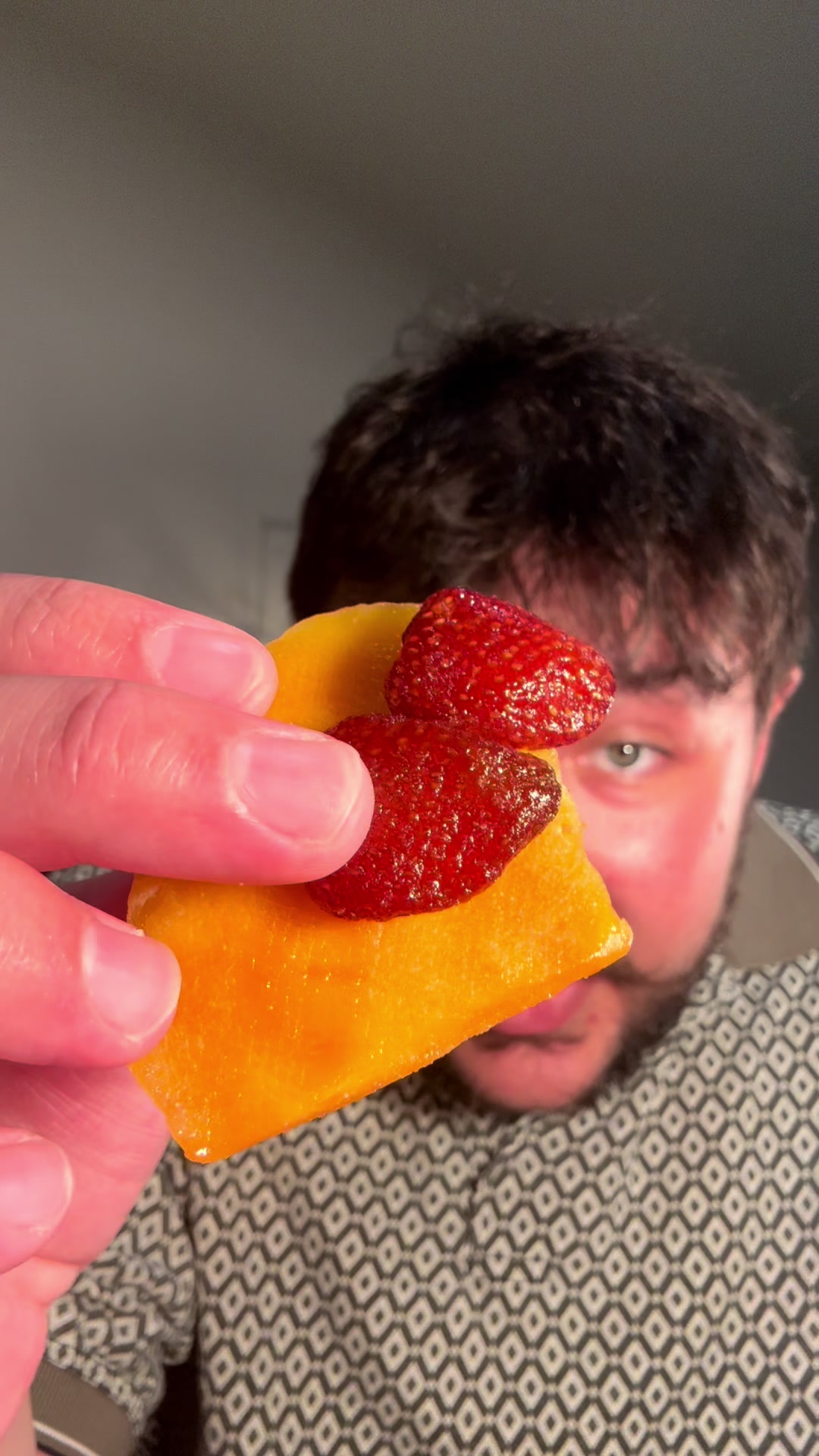 TikTok post by @22words for Final Boss Sour. Caption reads: [...] 🤩 #mango #strawberry #fruit #sour....