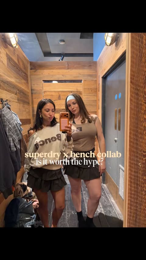 Instagram post by @hollygardnerx for Superdry. Caption reads: trying on the very hyped superdry x bench collab....