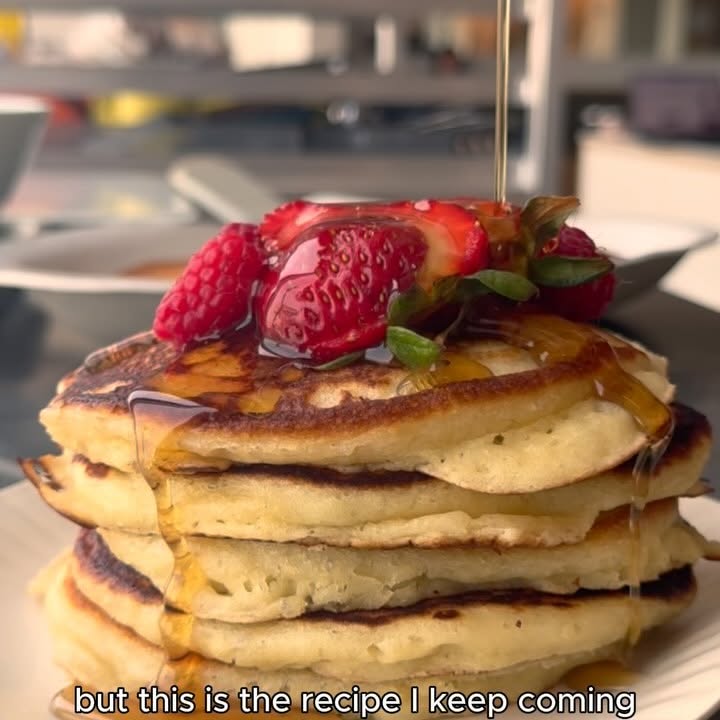 Instagram post by @thepancakeprincess for Food52. Caption reads: Nothing says Sunday like a perfect stack of....
