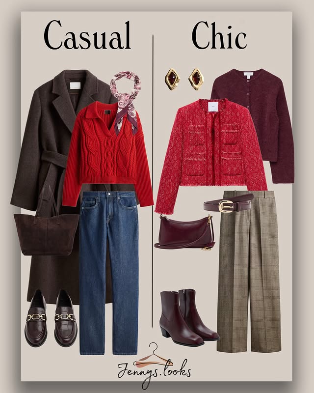 Instagram post by @jennys.looks for Lauren Croker • Online Stylist. Caption reads: Red Classy Styles • Your question: How can I....