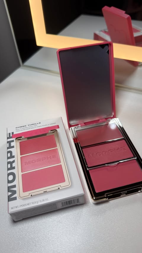 Instagram post by @kasandraxmua for Morphe. Caption reads: The perfect blush trio ✨🩷 @morphebrushes “blind....