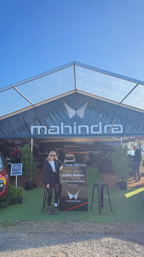 Instagram post by @daisydagg for Mahindra Group. Caption reads: ROADY TO FIELDAYS WITH MAHINDRA 🚗✨ Jumped in....