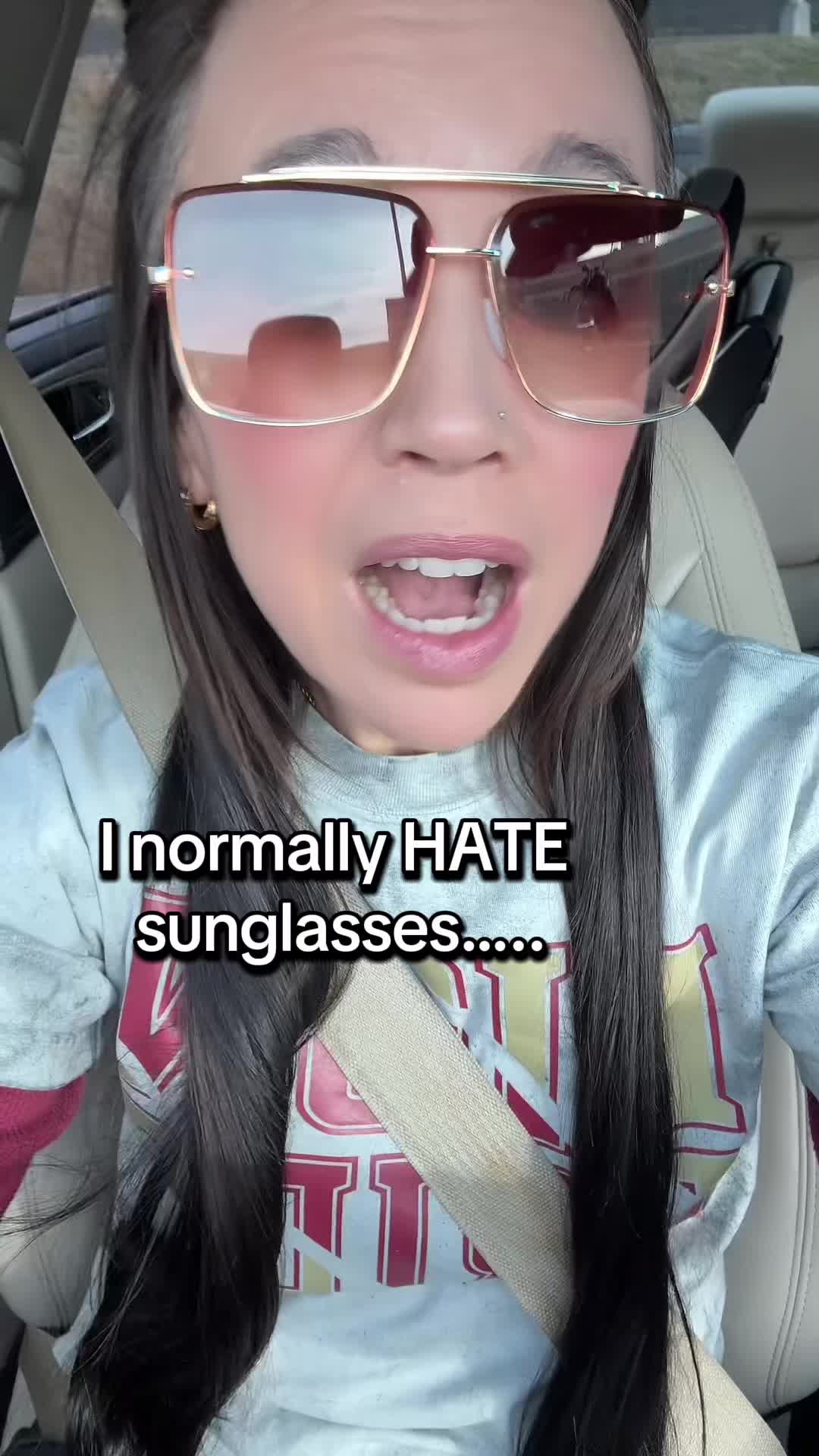 TikTok post by @christynicoleg for TopFoxx. Caption reads: @TopFoxx I don’t even like sunglasses… but these....