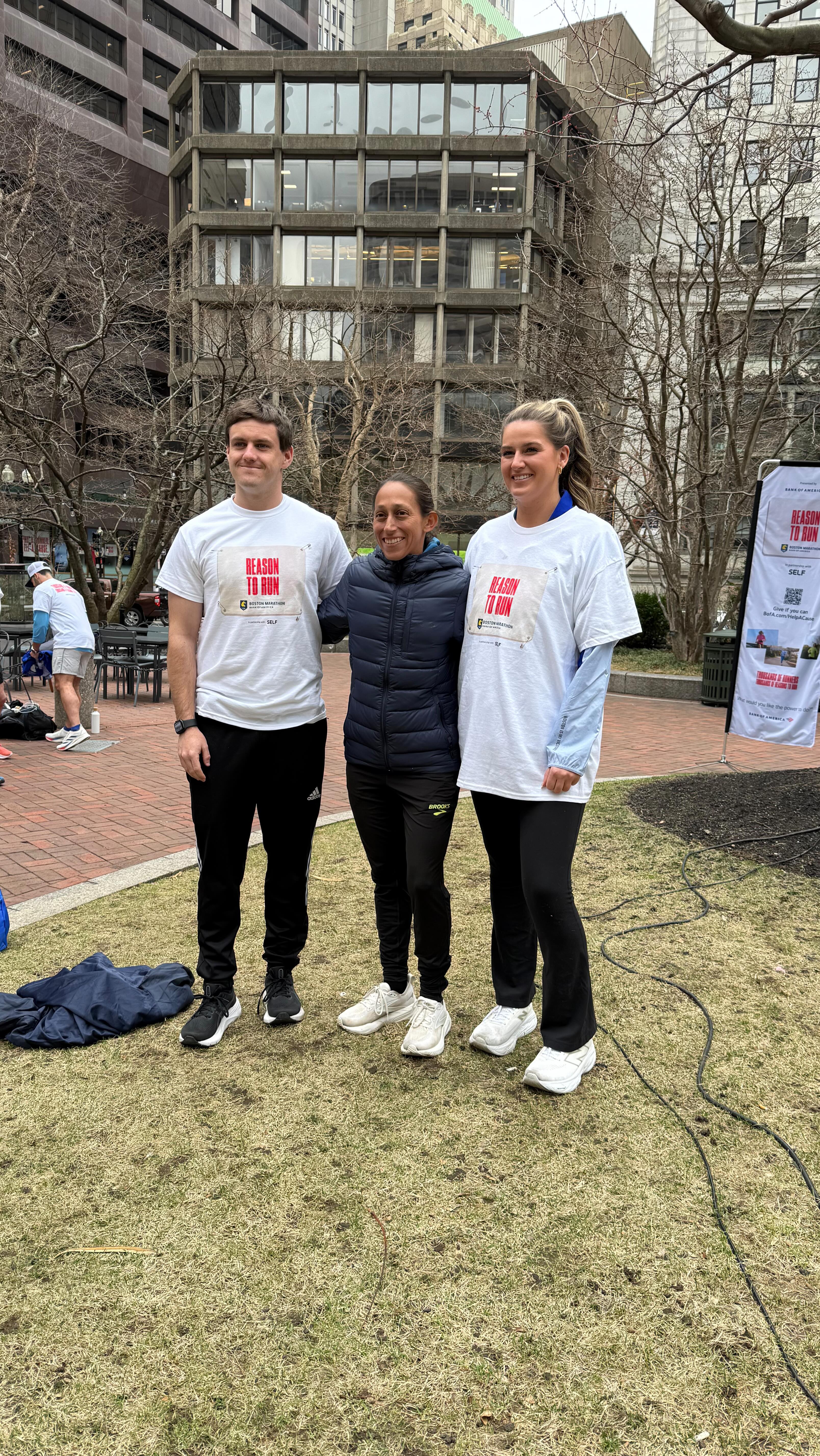 Instagram post by @des_linden for Bank of America. Caption reads: #Ad I kicked off Boston Marathon® Giving Day with....