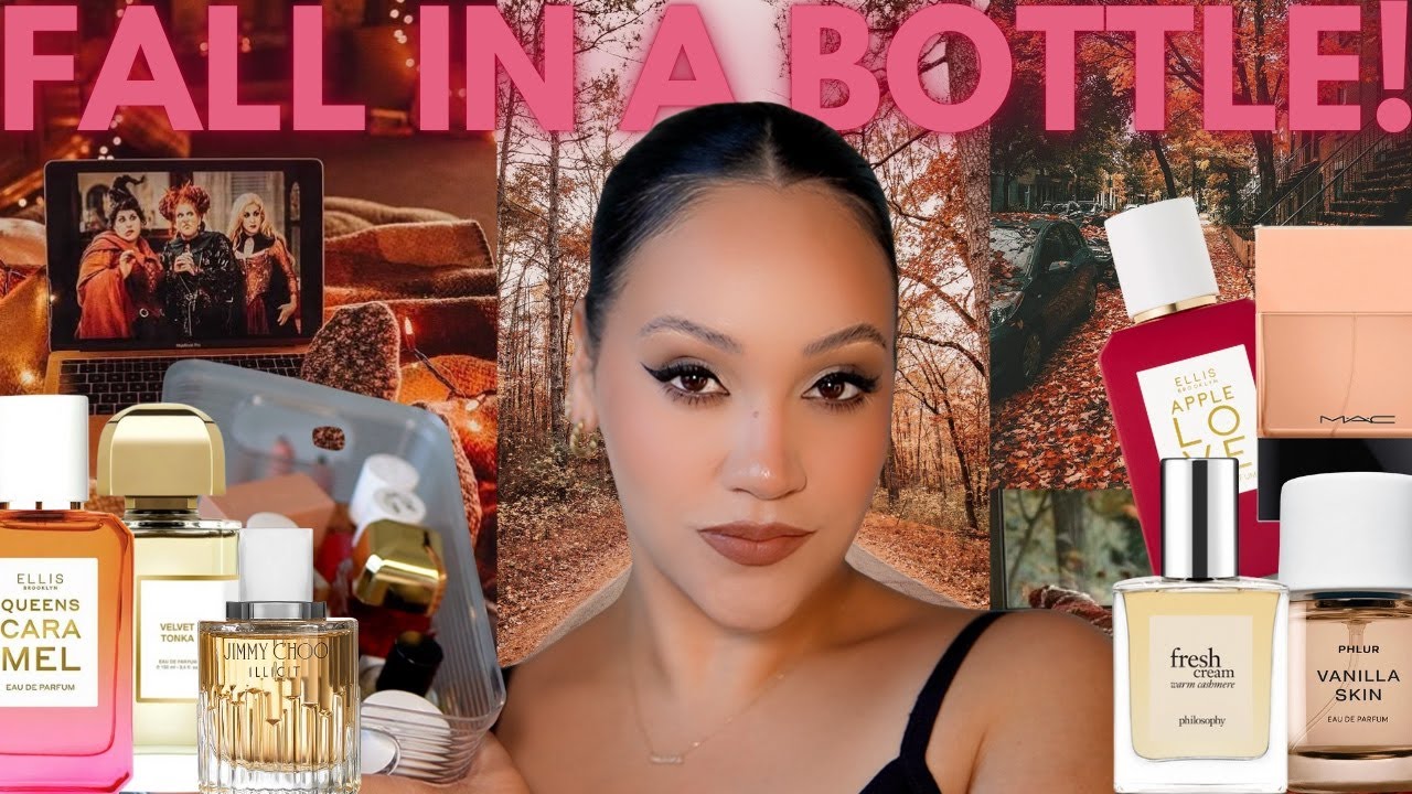YouTube post by @AmyGlam for Twisted Lily. Caption reads: FALL IN A BOTTLE PERFUMES IN MY COLLECTION!....