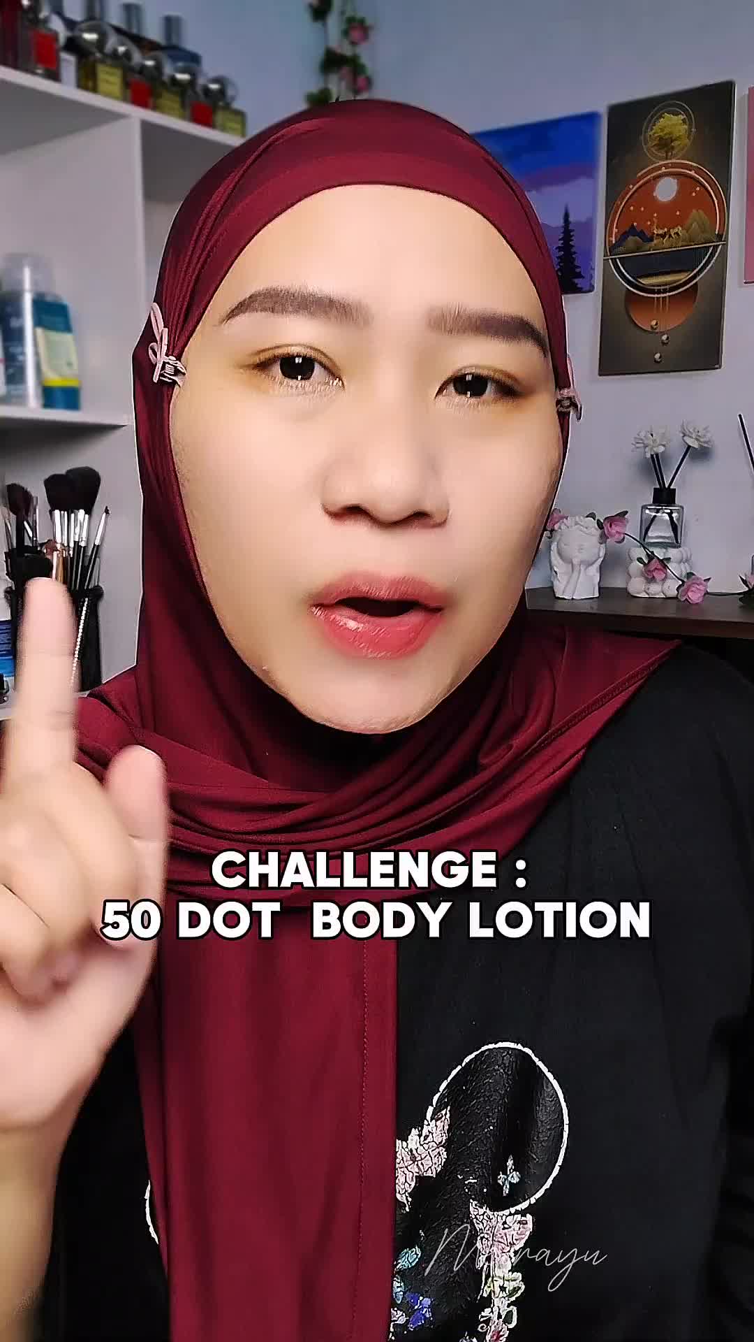 TikTok post by @meirayu2 for Kezia Beauty. Caption reads: Cobain challenge 50 Dot body lotion....