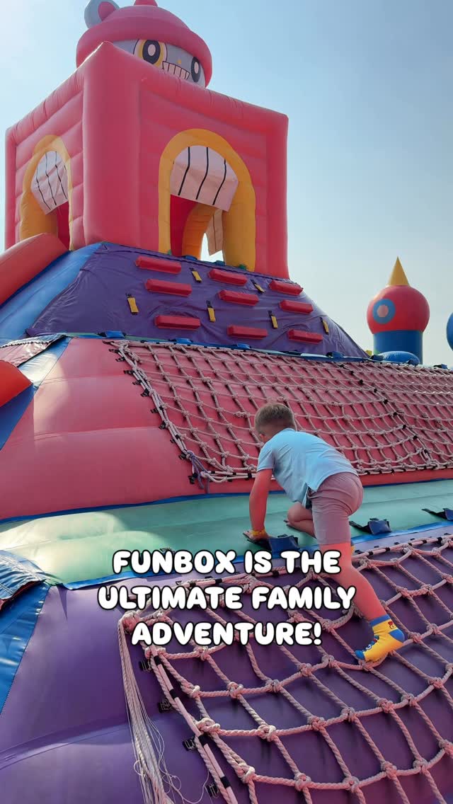 Instagram post by @columbus.moms.guide for Funbox. Caption reads: The World’s Biggest Bounce Park has returned to....