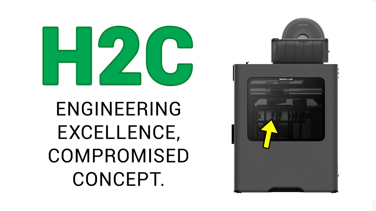 YouTube post by @TeachingTech for MyMiniFactory. Caption reads: How it works (and what doesn’t!) - Bambu Lab H2C....