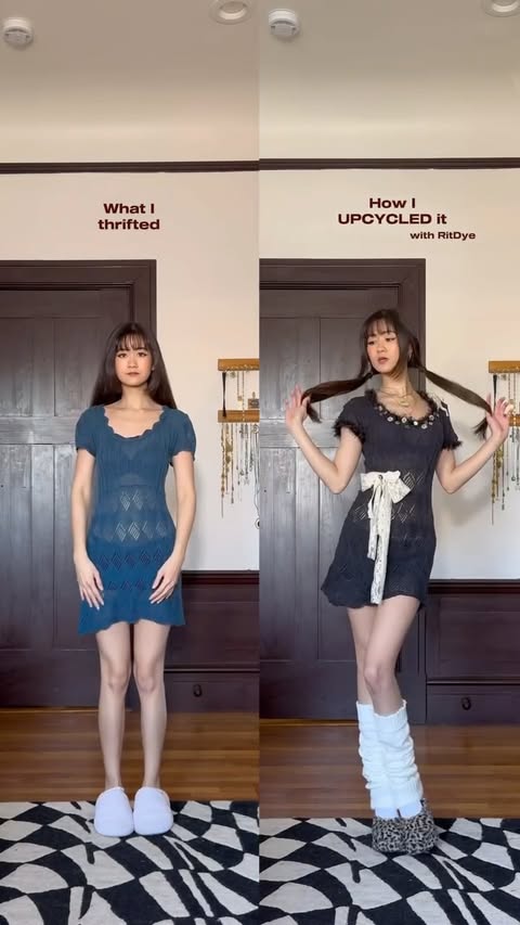 Instagram post by @generationchloe for Rit Dye. Caption reads: [...] thrifted versus how I upcycled it using....