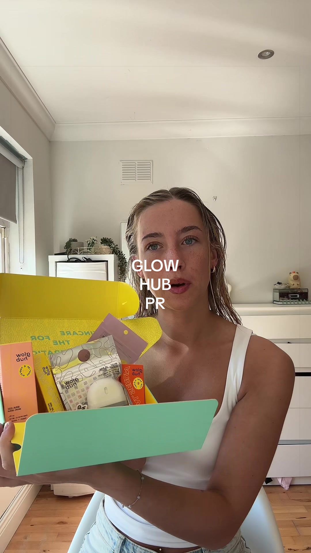 TikTok post by @eve.whelan123 for glow hub. Caption reads: [...] little pr package everrrr ☁️🧿🪬🌸 @Glow Hub....