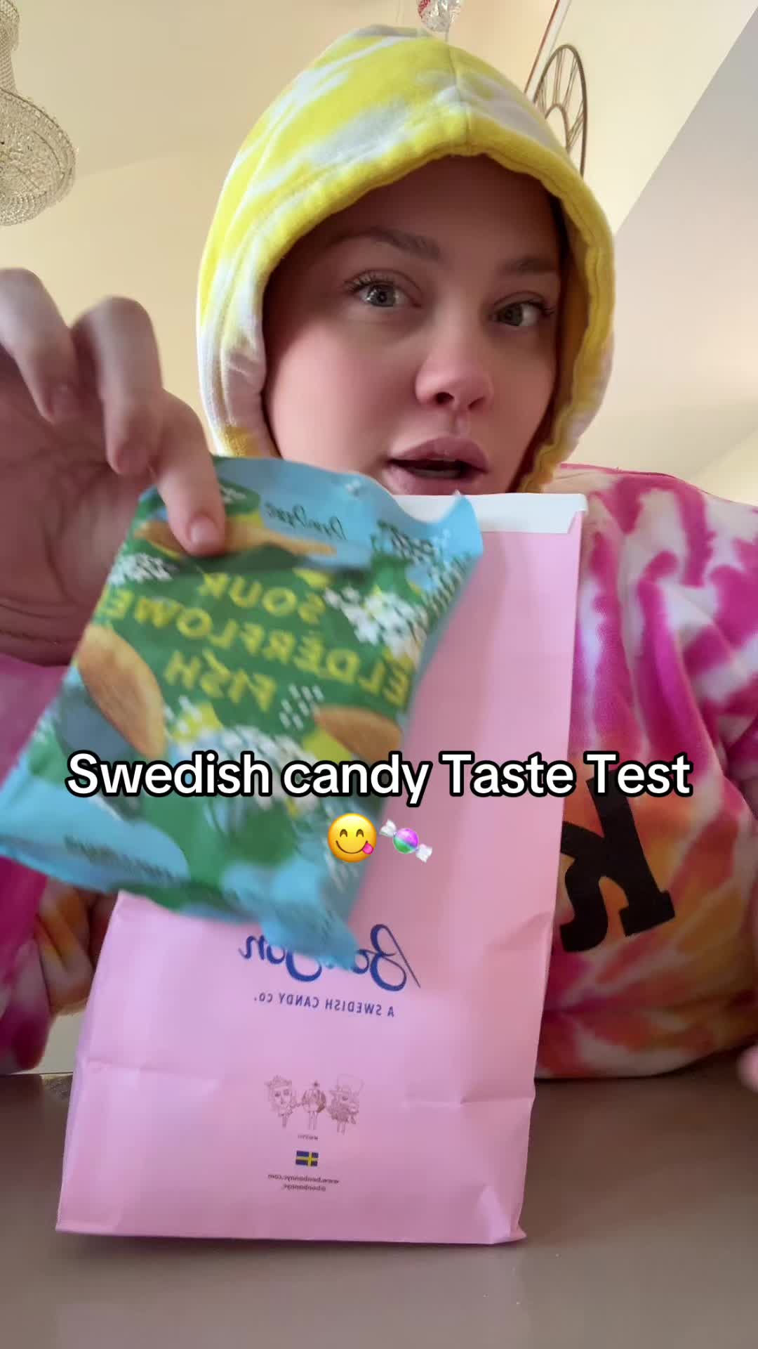 TikTok post by @omavery for BonBon NYC. Caption reads: @BonBon - A Swedish Candy Co. pregnancy craving....