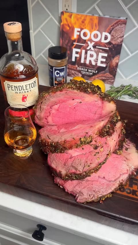 Instagram post by @overthefirecooking for Pendleton Whisky. Caption reads: Whisky Infused Prime Rib with @pendletonwhisky....
