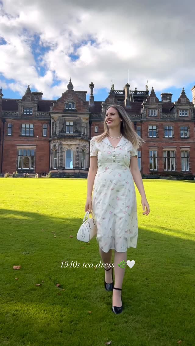 Instagram post by @lorettalotus for Secret Sales. Caption reads: 1940s tea dress 🌿🤍 by @retrostage_official....