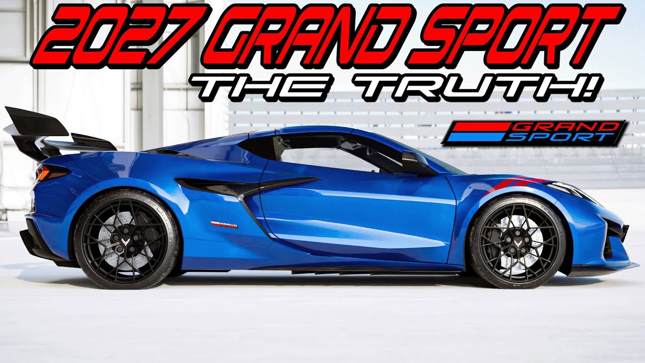 YouTube post by @BrinkofSpeed for AWE Tuning. Caption reads: 2027 Grand Sport| LS6 Engine? Pricing? Manual?....