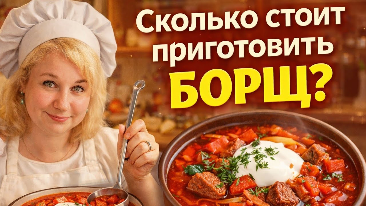 YouTube post by @LenaIvanLIFE for Ultima Yandex Go Kazakhstan. Caption reads: Сколько стоит сварить БОРЩ в 2026 сегодня?....
