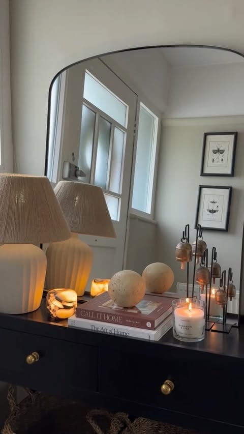 Instagram post by @thecharlieedit_ for William Wood Mirrors. Caption reads: 5 ways i would style a console table ✨ whether....