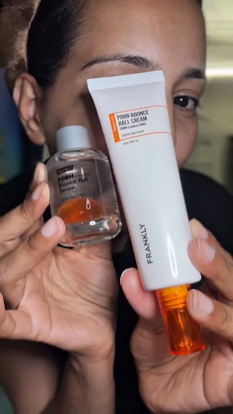 Instagram post by @fatima_beautybh for FRANKLY. Caption reads: [...] Serum & PDRN Bounce Ball Cream From....