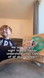 Instagram post by @parkersjourney08 for Lovevery Europe. Caption reads: Weather Board 🌧️🌈☀️🌥️☁️

Ad/ Parker as most 3yr....