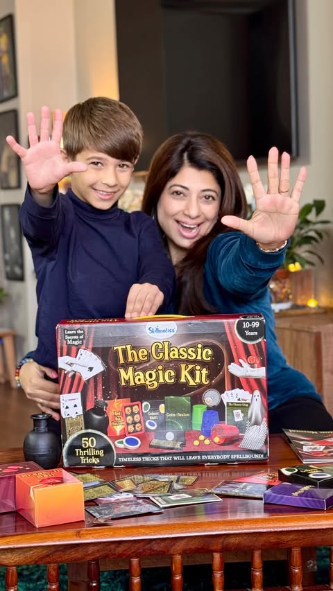 Instagram post by @kiyan.sharma for Skillmatics. Caption reads: [...] fun with The Classic Magic Kit by....