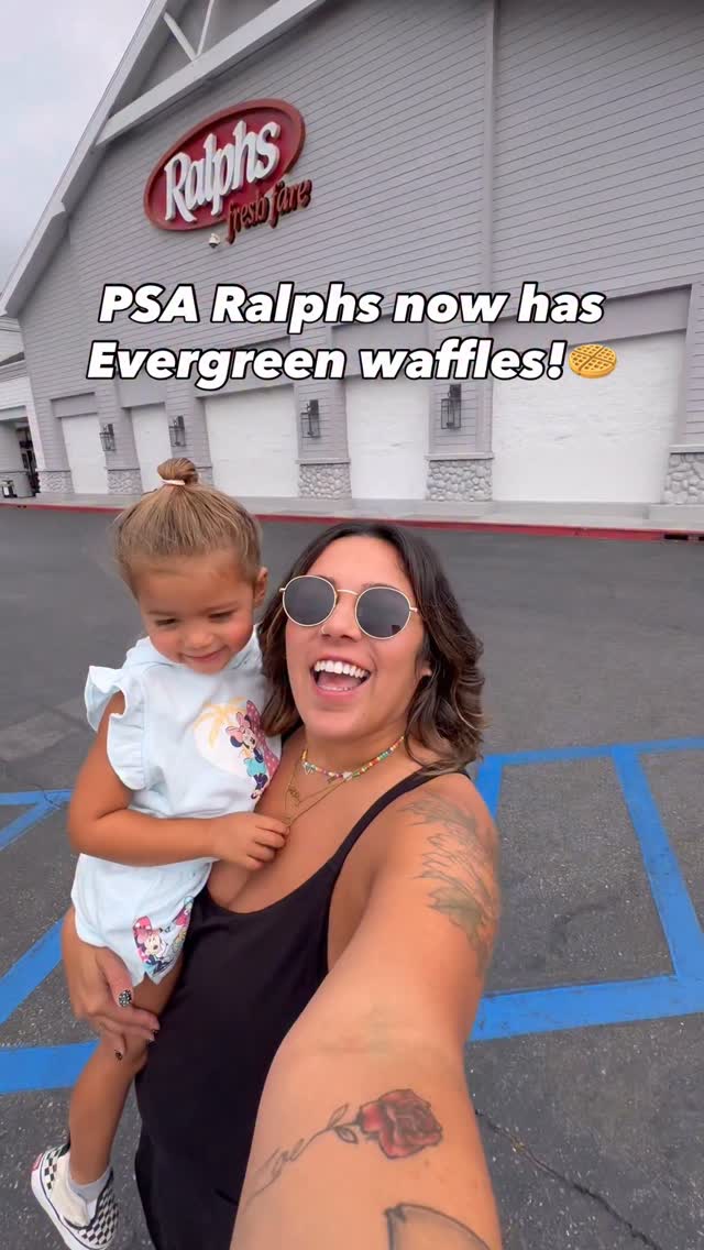 Instagram post by @smashleybourne for Eat Evergreen. Caption reads: ✨ Big news ✨ Evergreen waffles are now at Ralphs!....