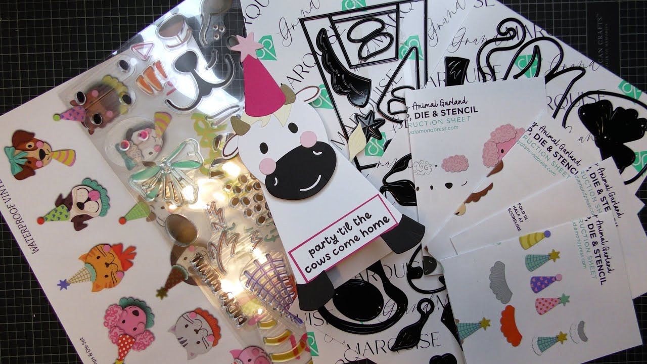 YouTube post by @VianneyCreates for Ranger Ink. Caption reads: Diamond Press Party Animal Stamps & Dies Review....