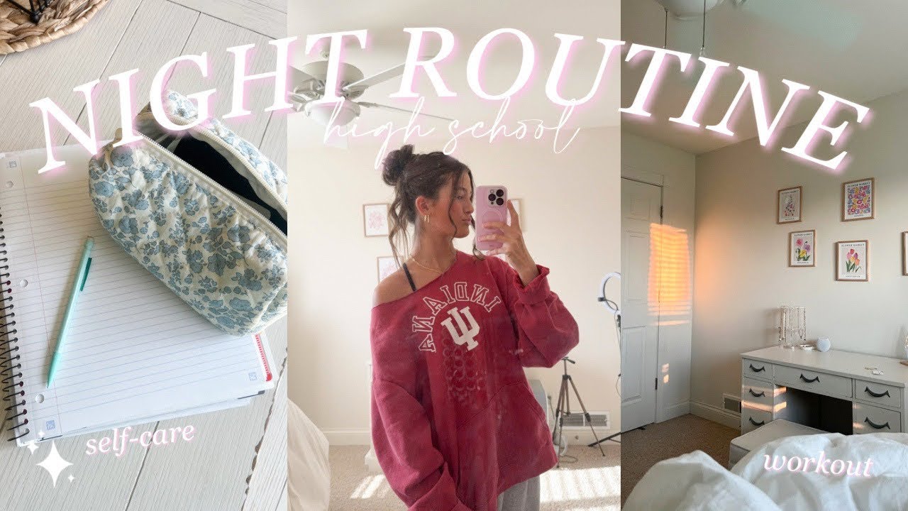 YouTube post by @sarahcrist for Paper Source. Caption reads: HIGH SCHOOL NIGHT ROUTINE *realistic*| self-care,....