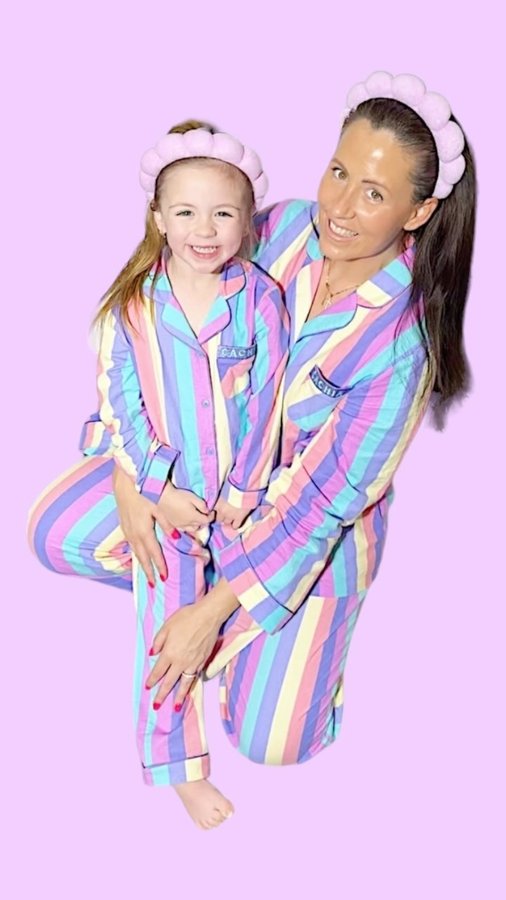Instagram post by @just_me_eboni_bree for Cachia. Caption reads: 🌈 A night with my MINI wearing CACHIA PJS and....