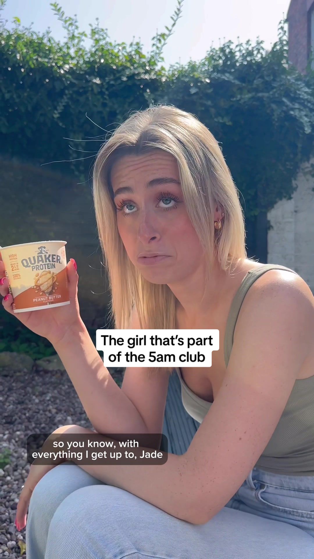 TikTok post by @monicageldart for Quaker Oats. Caption reads: AD the perfect way to start the day (not just for....