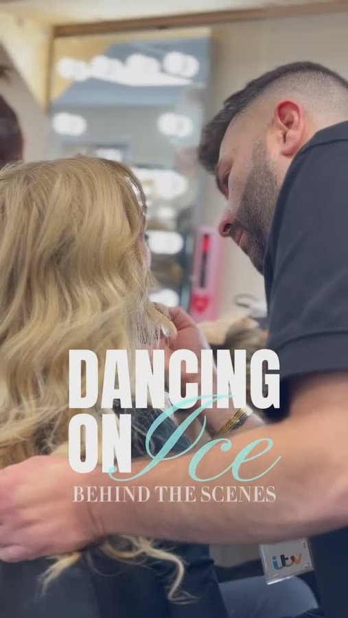 Instagram post by @marcosgmakeup for Eylure. Caption reads: #BTS We travelled back to the 80s at @dancingonice....