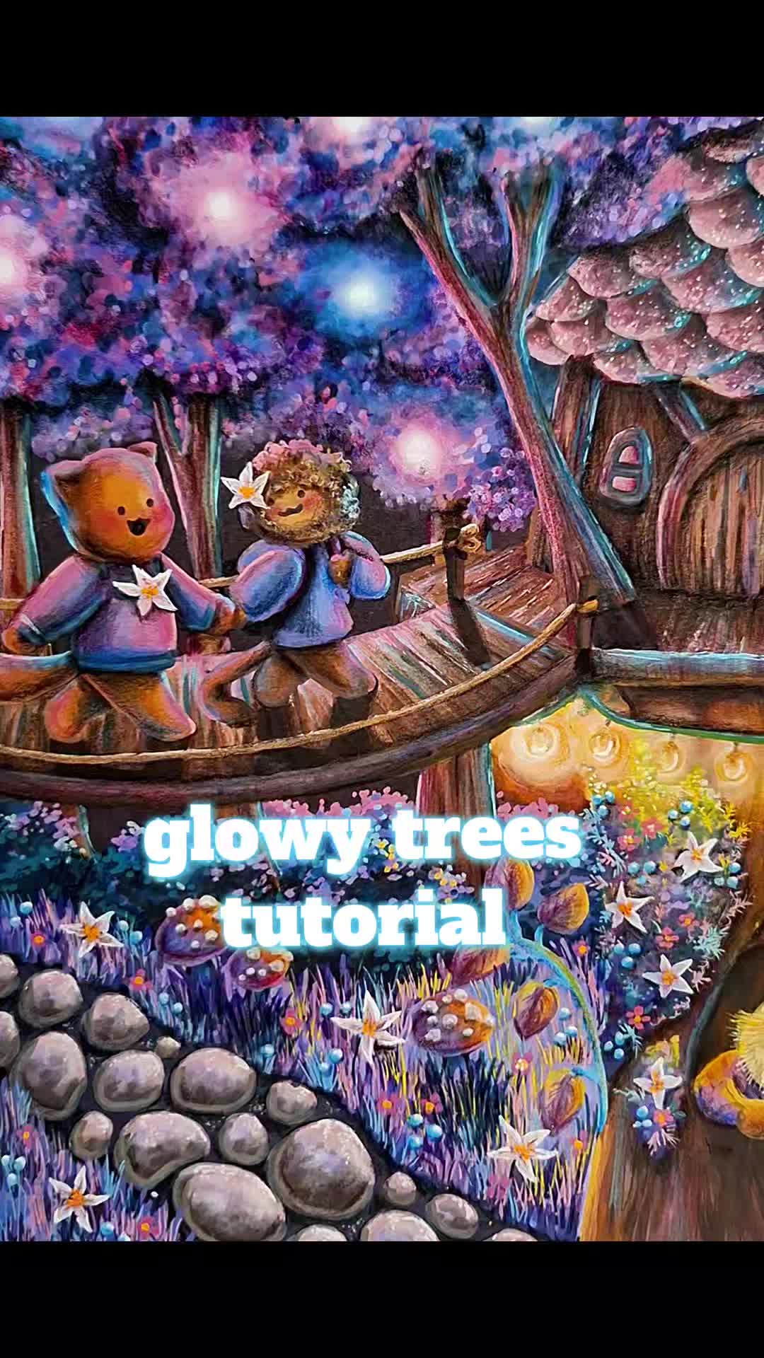 TikTok post by @melissacolours for Ohuhu. Caption reads: glowy tree tutorial✨️🌲  i used the @Ohuhuart....