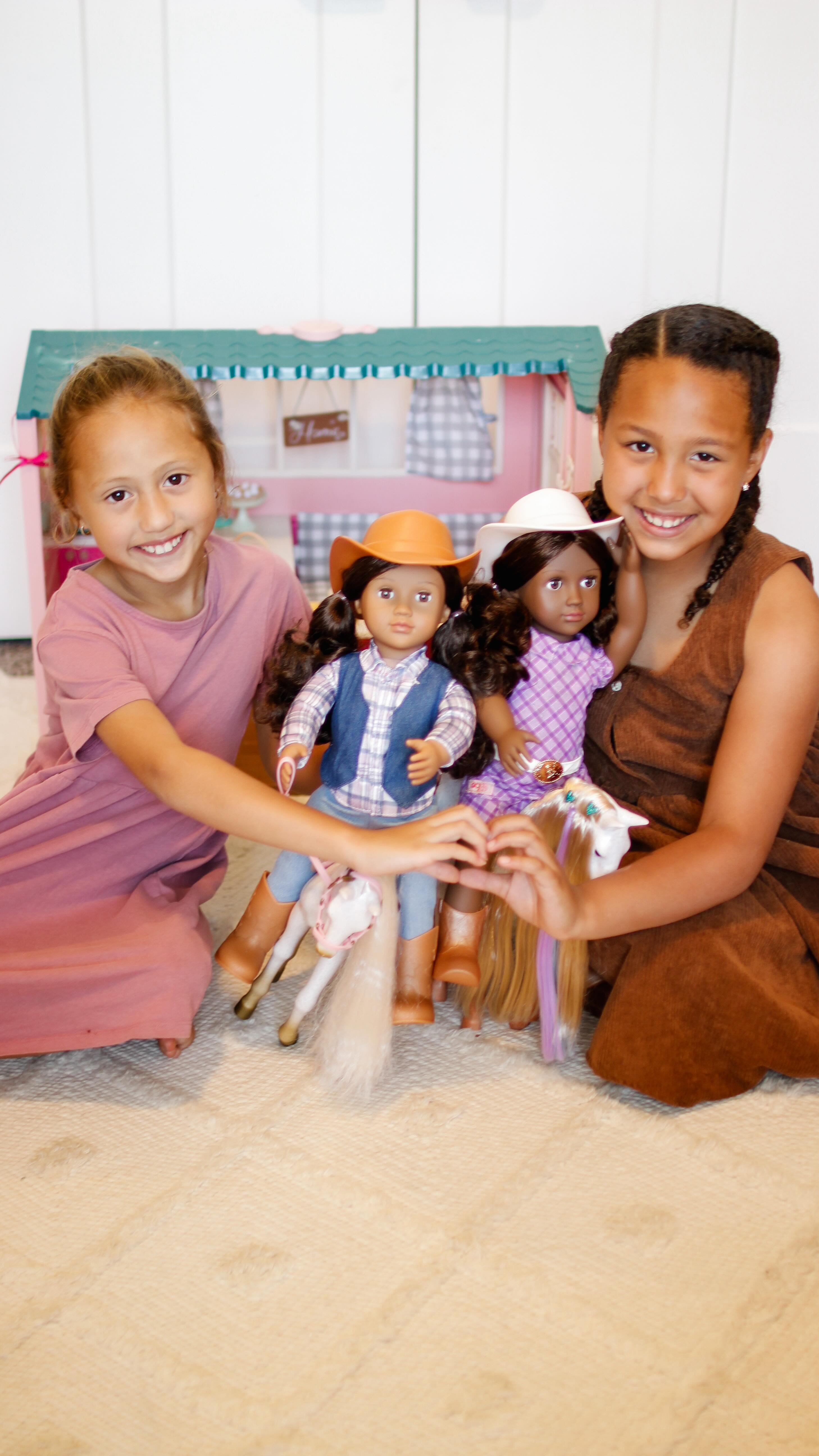 Instagram post by @patyharmon for Our Generation Dolls. Caption reads: 🇺🇸Adventure awaits with  @ogdolls , My girls are....