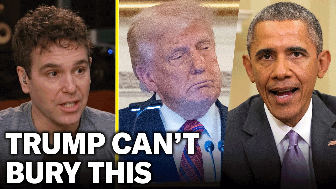 YouTube post by @podsaveamerica for Squarespace. Caption reads: Desperate Trump Tries to Bury Epstein SCANDAL with....