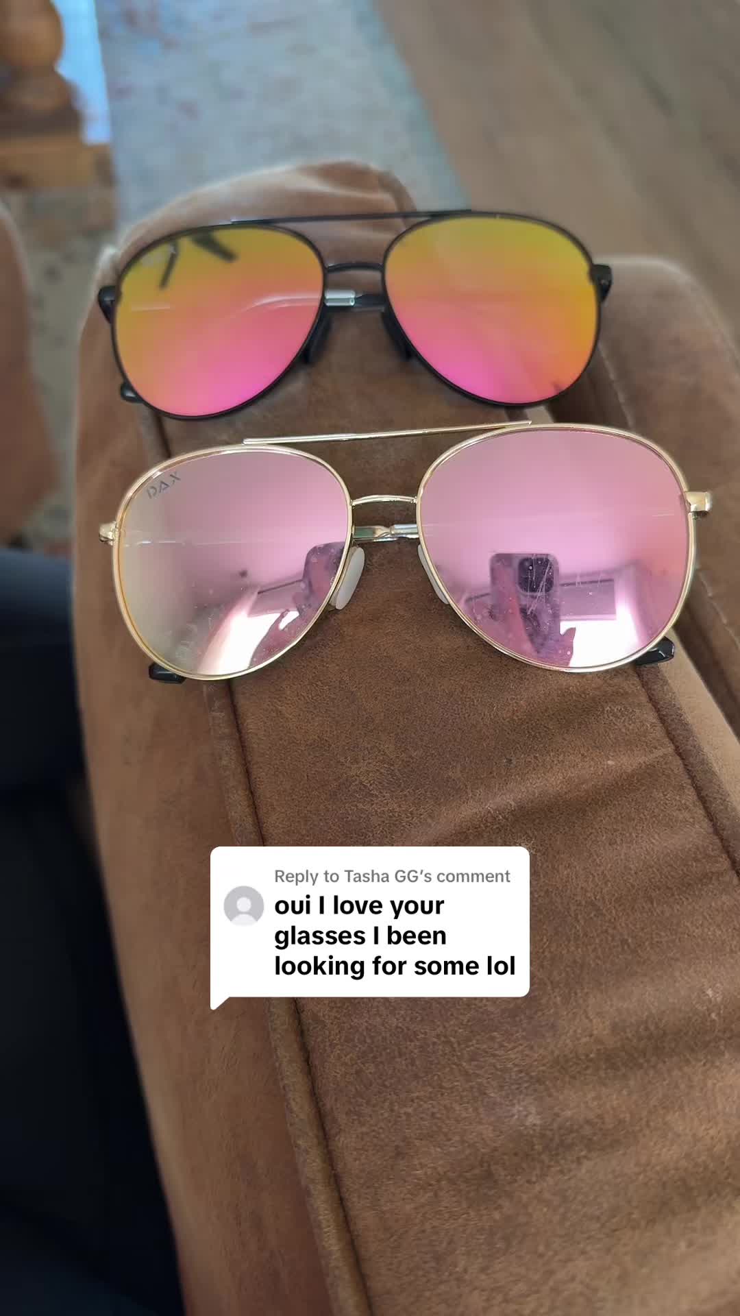 TikTok post by @brandi.jo_ for Dax Eyewear. Caption reads: Replying to @Tasha GG #daxeyewear....