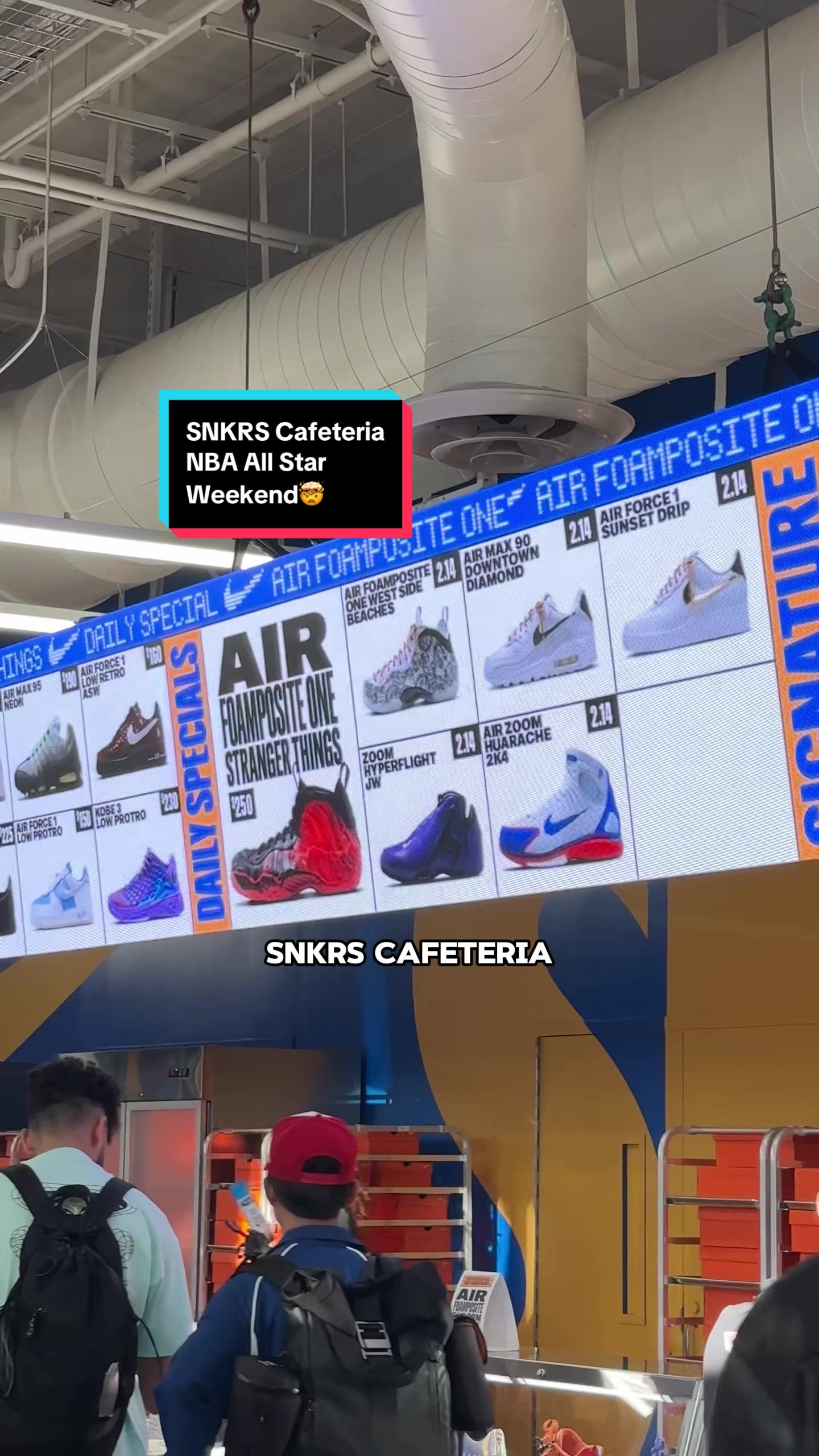 TikTok post by @stevenatto for Nike. Caption reads: Inside Nike’s SNKRS Cafeteria for NBA All Star....
