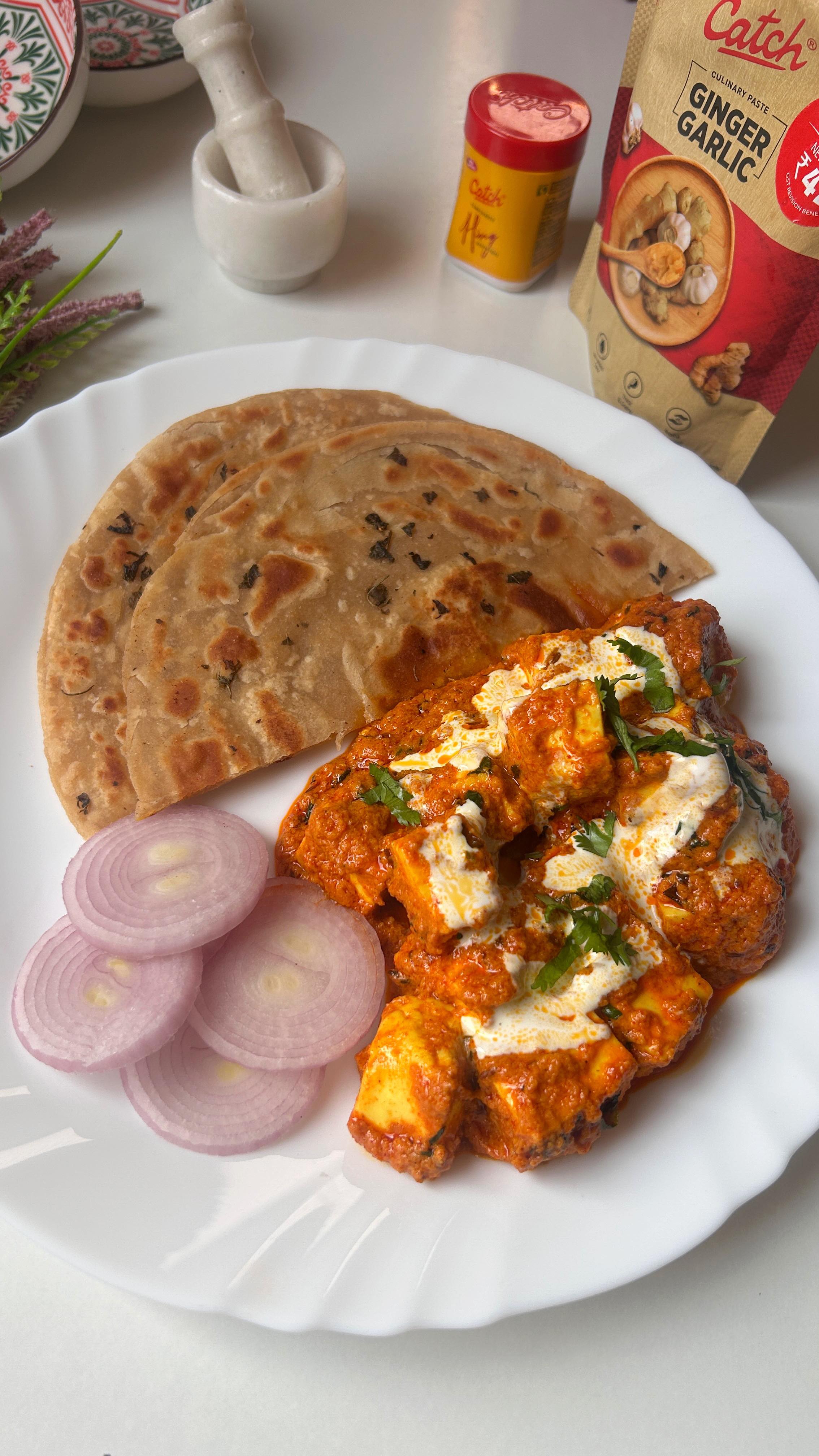 Instagram post by @harshita_recipecreator for Catch Foods. Caption reads: Paneer changezi 

📌 Save for later 

Ingredients....